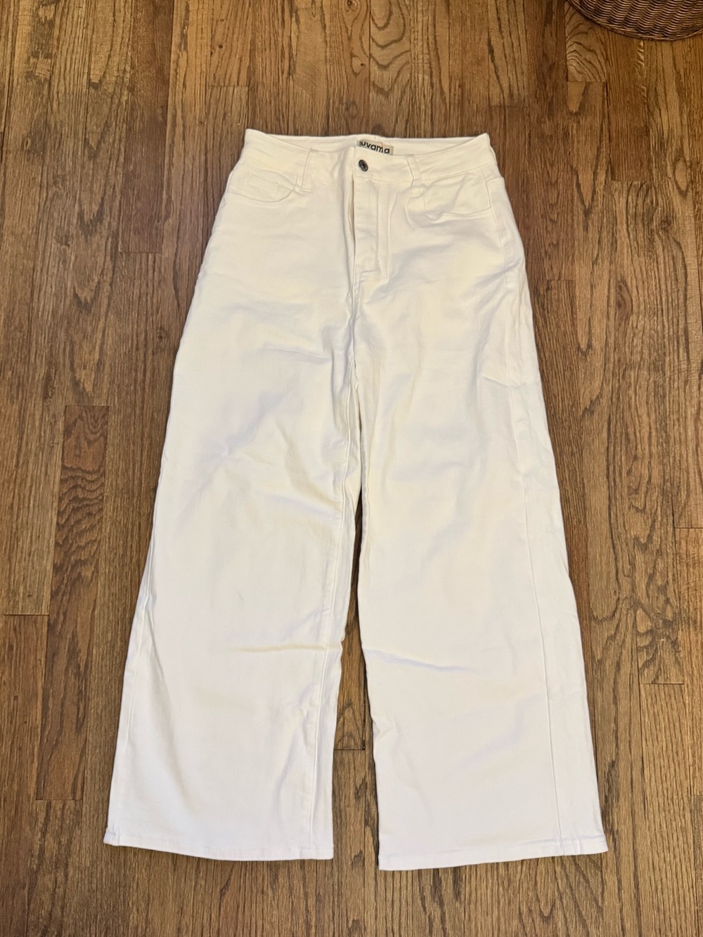 White Denim Wide-Leg Jeans, Stretch mid rise